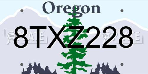 8TXZ228 Oregon License Plate