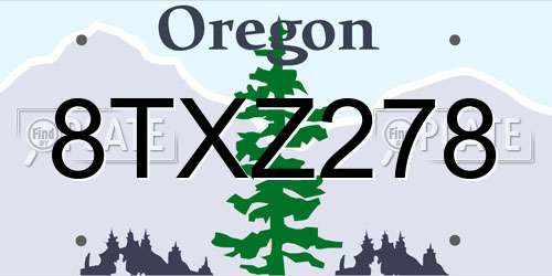 8TXZ278 Oregon License Plate
