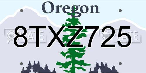 8TXZ725 Oregon License Plate