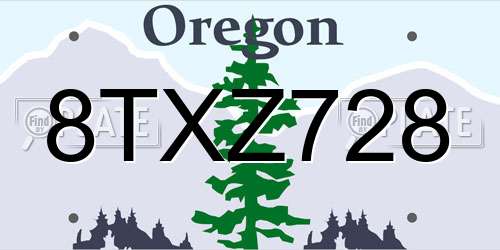 8TXZ728 Oregon License Plate