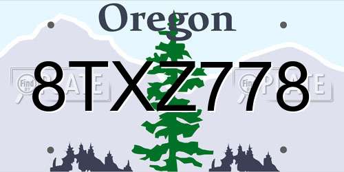 8TXZ778 Oregon License Plate