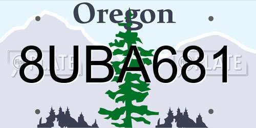 8UBA681 Oregon License Plate