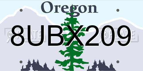8UBX209 Oregon License Plate