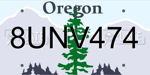 8UNV474 Oregon License Plate