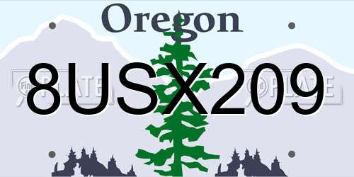 8USX209 Oregon License Plate