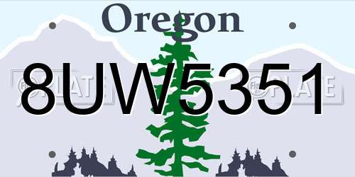 8UW5351 Oregon License Plate