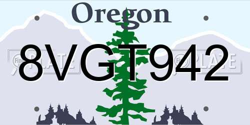 8VGT942 Oregon License Plate