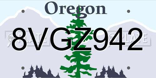 8VGZ942 Oregon License Plate