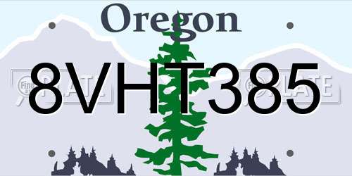 8VHT385 Oregon License Plate