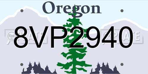 8VP2940 Oregon License Plate