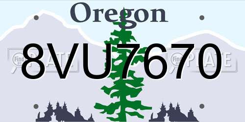 8VU7670 Oregon License Plate