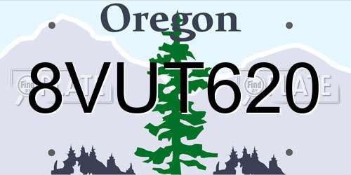 8VUT620 Oregon License Plate