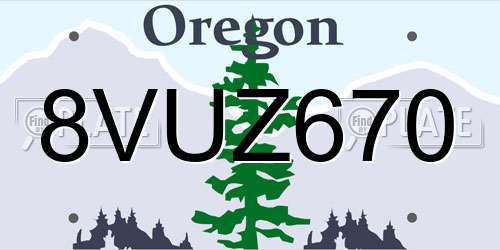 8VUZ670 Oregon License Plate