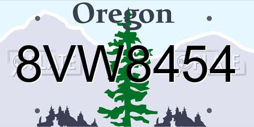 8VW8454 Oregon License Plate