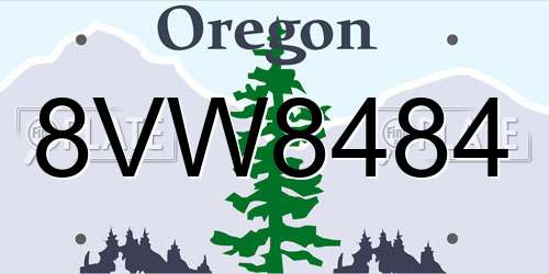 8VW8484 Oregon License Plate