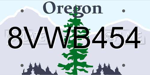 8VWB454 Oregon License Plate