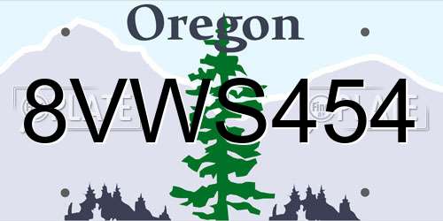8VWS454 Oregon License Plate