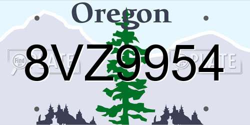 8VZ9954 Oregon License Plate