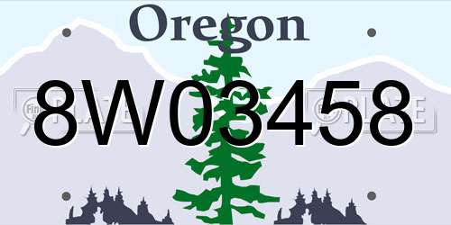 8W03458 Oregon License Plate