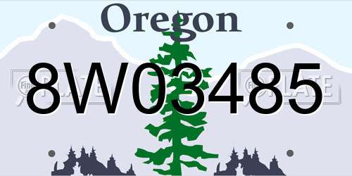 8W03485 Oregon License Plate