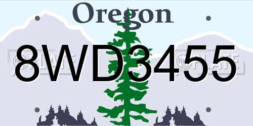 8WD3455 Oregon License Plate