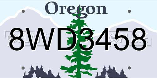 8WD3458 Oregon License Plate