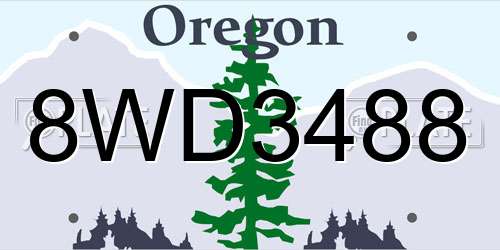 8WD3488 Oregon License Plate