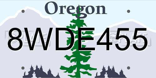 8WDE455 Oregon License Plate