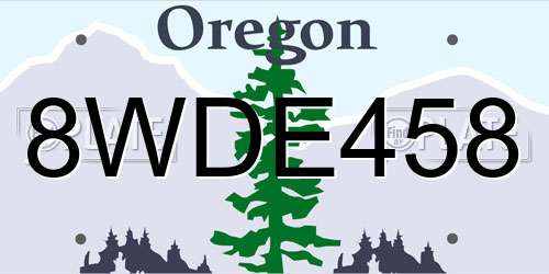8WDE458 Oregon License Plate