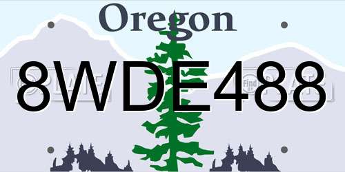 8WDE488 Oregon License Plate