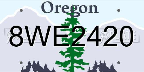 8WE2420 Oregon License Plate