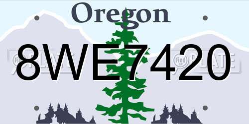 8WE7420 Oregon License Plate