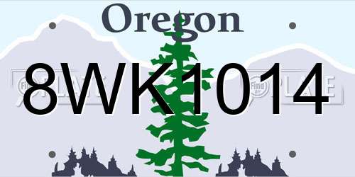 8WK1014 Oregon License Plate