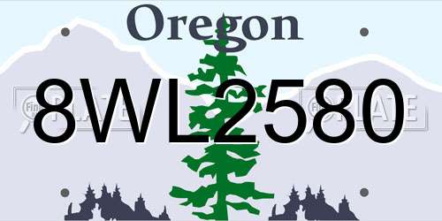 8WL2580 Oregon License Plate