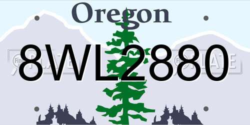 8WL2880 Oregon License Plate
