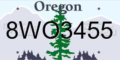 8WO3455 Oregon License Plate