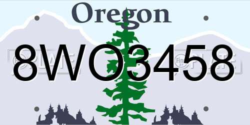 8WO3458 Oregon License Plate