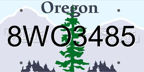 8WO3485 Oregon License Plate