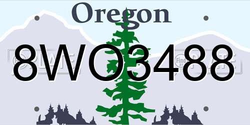 8WO3488 Oregon License Plate