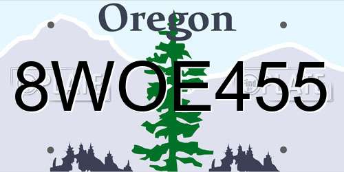 8WOE455 Oregon License Plate