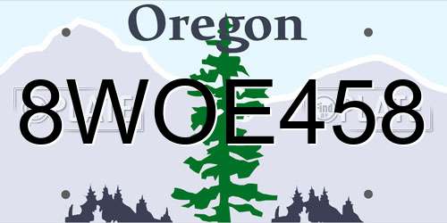 8WOE458 Oregon License Plate