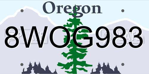 8WOG983 Oregon License Plate