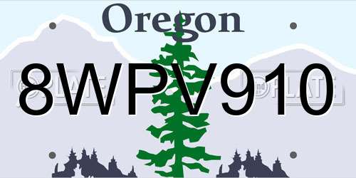 8WPV910 Oregon License Plate