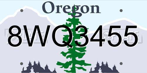 8WQ3455 Oregon License Plate