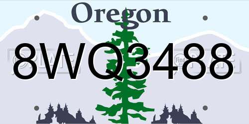 8WQ3488 Oregon License Plate