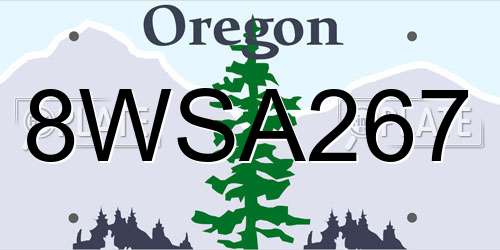 8WSA267 Oregon License Plate