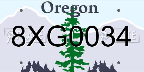 8XG0034 Oregon License Plate