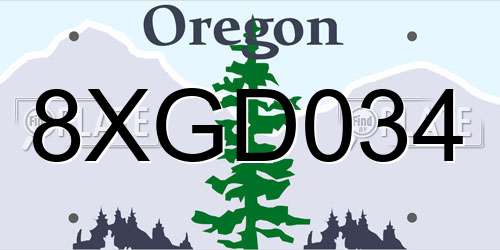 8XGD034 Oregon License Plate