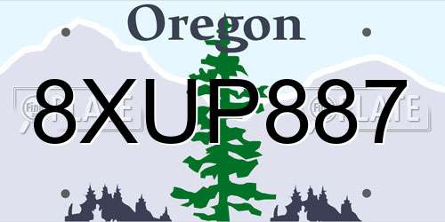 8XUP887 Oregon License Plate