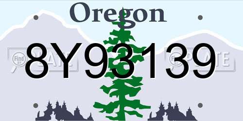 8Y93139 Oregon License Plate